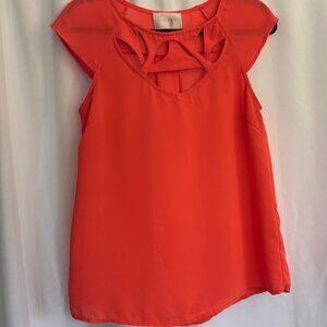 Skies Are Blue Coral Top with Cut Outs